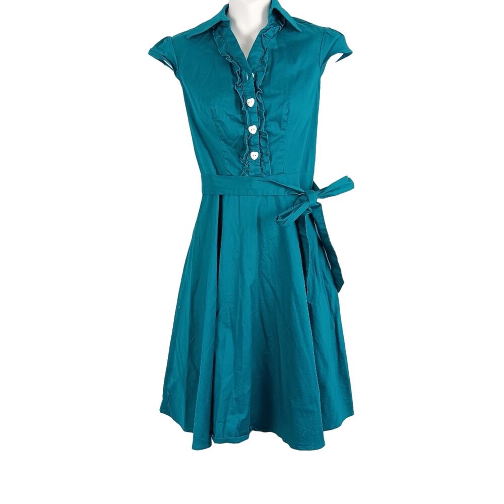 Wedtrend 1950's Rockabilly Swing Dress Size XS Cap Sleeve Collared Ruffle Heart